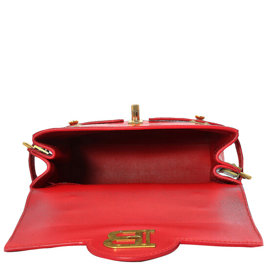 ◎美品/ラムレザー◎★BALMAIN★カットワーク★サイズ9号★赤　レッド BALMAIN Women's Red B-Buzz 24 Patent Leather Logo Top-Handle