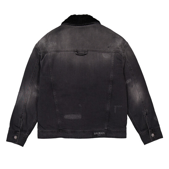 Balmain Shearling-Lining Denim Jacket, Brand Size 46 (US Size 36