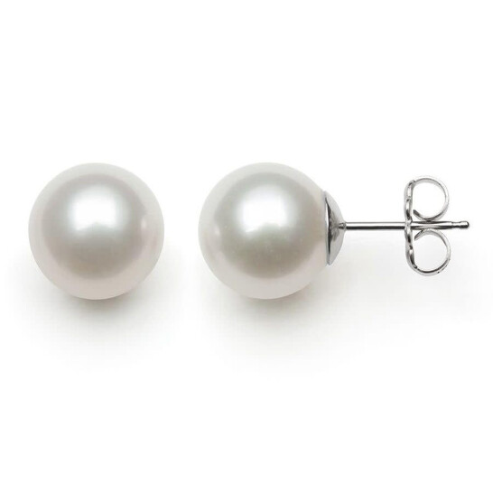 Sterling Silver Pearl Stud Earrings - 11mm White Cultured Freshwater Pearls - Butterfly Closure, Gift Boxed