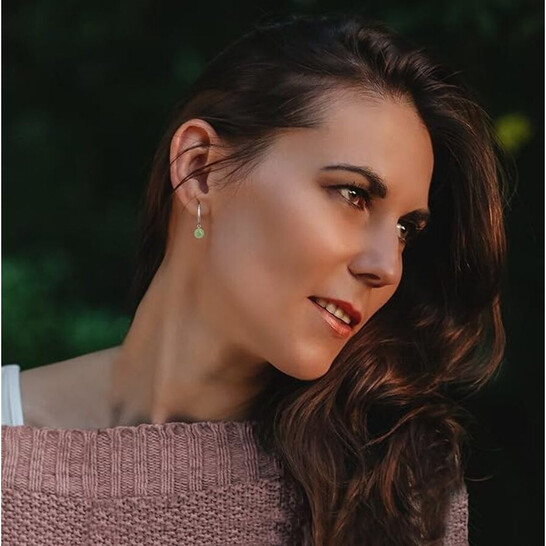 ON SALE: 10mm Light Green Jade Round Bead Leverback Earrings – Silver Plated, Dangle Style