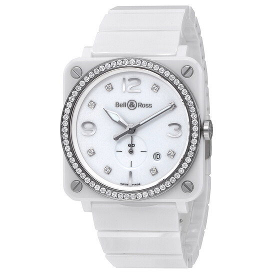 Bell & Ross BRS ホワイト セラミック Bell And Ross Aviation White Diamond Dial Ladies Ceramic Watch BRS