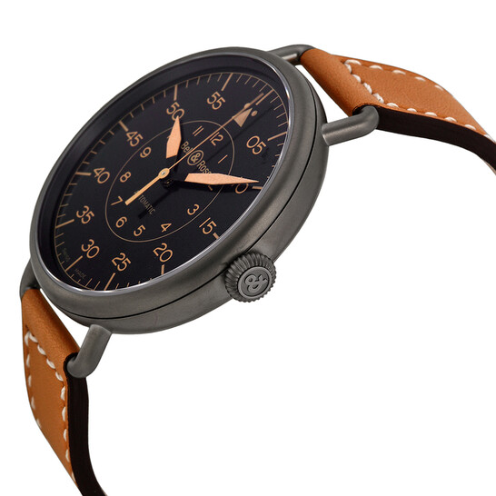 銅鑼 Bell And Ross WW1 Heritage Automatic Black Dial Tan Leather Men's