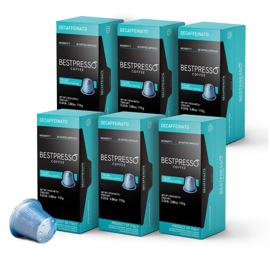 Bestpresso Coffee for Nespresso OriginalLine Machine 120 pods Certified Genuine Espresso Decaffeinato Blend(Medium Intensity)Pods Compatible with Nesp - 546x546