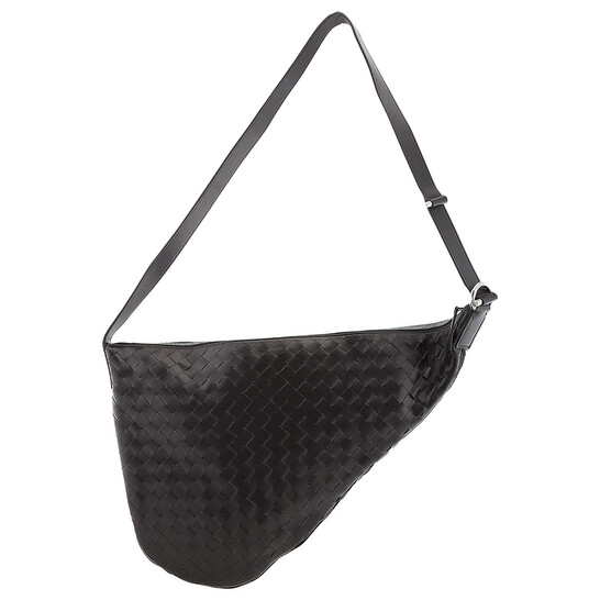 Bottega Veneta Black Intrecciato Leather Virgule Crossbody
