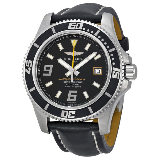 Breitling SuperOcean 44 Mechanical Black Dial Black Leather Men's Watch A1739102-BA78BKLT - 546x546