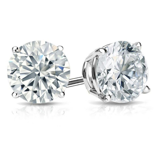Brilliant Diamond 1 1/2 Carat Round Lab Grown Diamond Stud Earrings in 14K White Gold, Push Back, F Color, VS Clarity, 4 Prong Setting LG-STURD150-GW3LPB