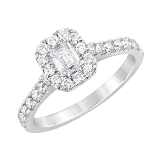 Brilliant Diamond 14K White Gold 1 CTTW LAB GROWN Diamond Halo Emerald Engagement Ring (G-H, SI1-SI2) - 546x546