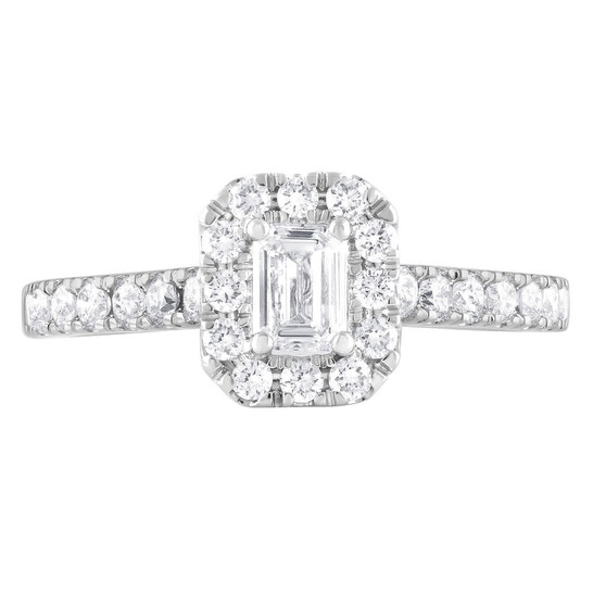 Brilliant Diamond 14K White Gold 1 CTTW LAB GROWN Diamond Halo Emerald Engagement Ring (G-H, SI1-SI2) - 546x546 Image #2