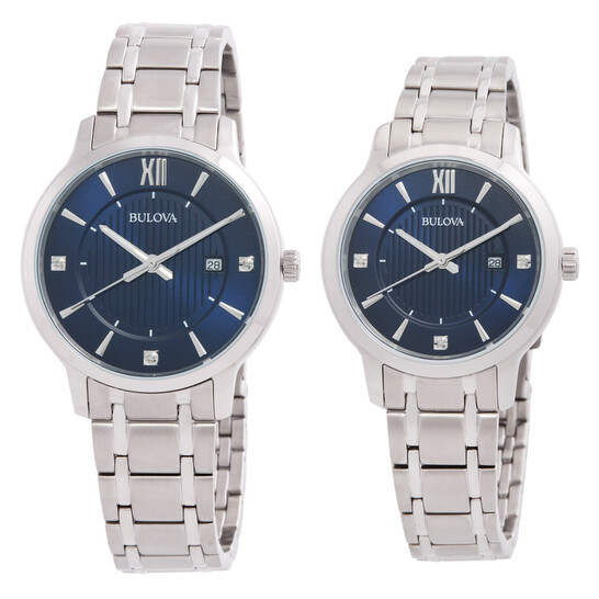 Bulova Classic Quartz Crystal Blue Dial Watch Box Set Watch 96X159 ...