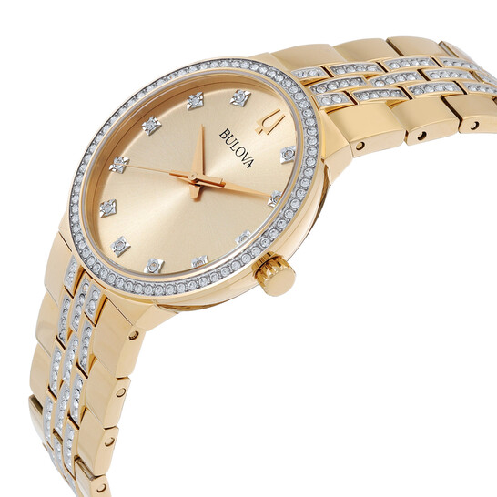 Bulova Crystal Quartz Champagne Dial Men's Watch and Cross Pendant