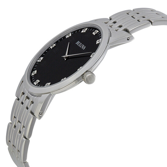 Bulova Diamond Black Dial Stainless Steel Men's Watch 96D106