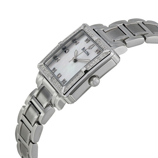 Bulova square face mother of pearl silver band Ladies main image 3