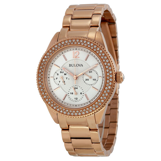 Bulova Multi-Function Silver Dial Rose Gold-plated Ladies 