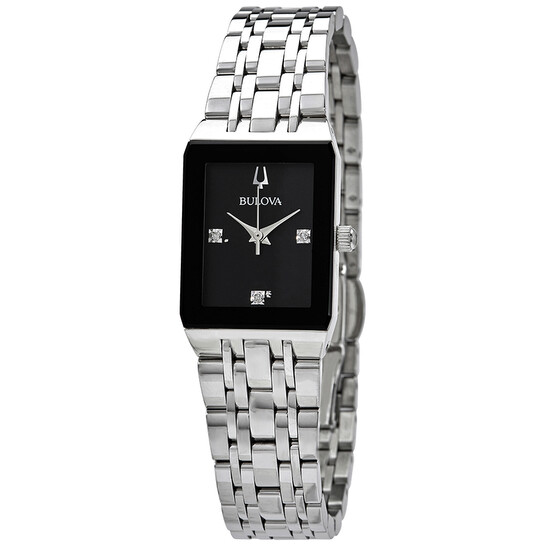 Bulova Quadra Diamond Black Dial Ladies Watch 96P202 - 546x546