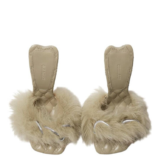 Burberry 105mm Shearling B Minnie Sandals, Brand Size 39