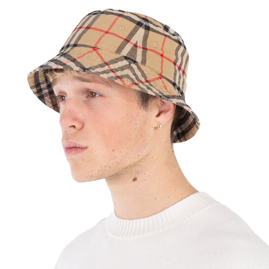 Burberry Archive Beige Check Bucket Hat, Size X-Large