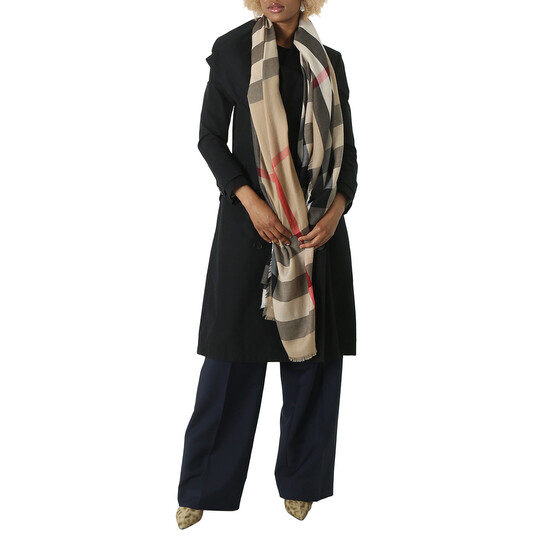 Burberry Archive Beige Check Cashmere Fringed Scarf 8078776
