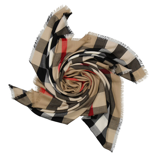 Burberry Archive Beige Check Cashmere Fringed Scarf 8078776