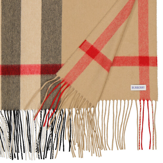 Burberry Archive Beige Half Mega Check Fringed Cashmere
