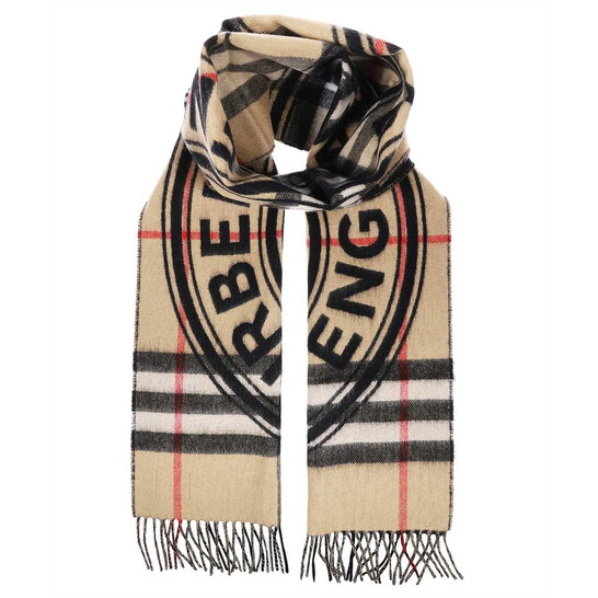 マフラー・ストール Burberry Beige Scarf with Check Print in Cashmere Woman Burberry Check wool and silk scarf in beige - Burberry