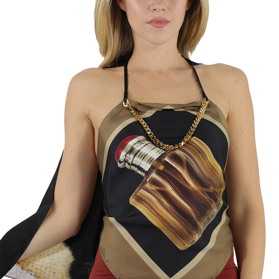 Burberry Archive Perfume Bottle Print Silk Top With Chain