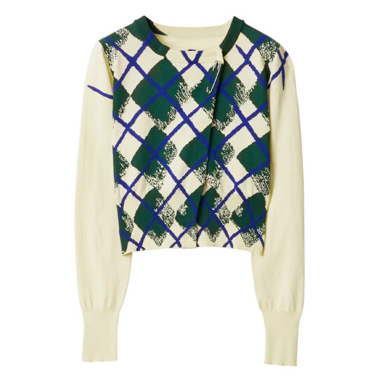 Burberry Argyle-Intarsia Cropped Cotton Jumper, Size X-Small