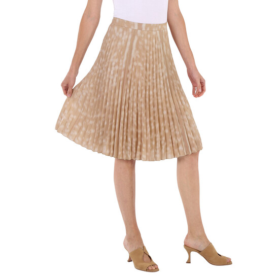 Burberry Beige Deer Print Pleated Skirt, Brand Size 10 (US