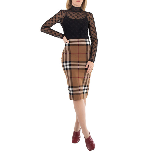 Burberry Birch Brown Check Jacquard Skirt, Size X-Small