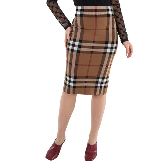 Burberry Birch Brown Check Jacquard Skirt, Size X-Small 8043412