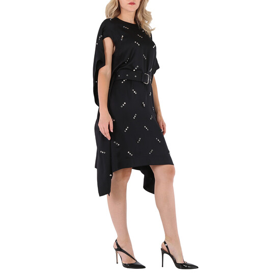 Burberry Black Antonina Embellished Asymmetric Belted Silk Burberry Black Antonina Embellished Asymmetric Belted Silk