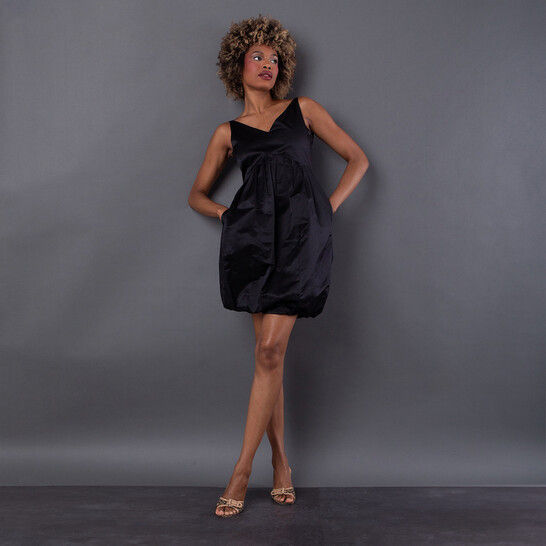 Burberry Black Satin Duchess Bubble Hem Leonor Dress, Brand