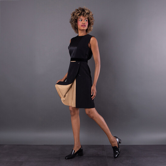 Burberry Black Silk And Wool Panel Detail Shift Dress, Brand