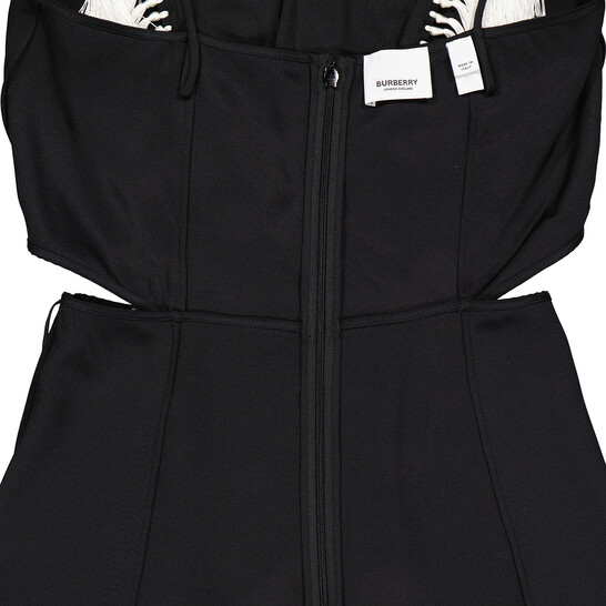 Burberry Black Silk Satin Slip Dress With Fringed Detail