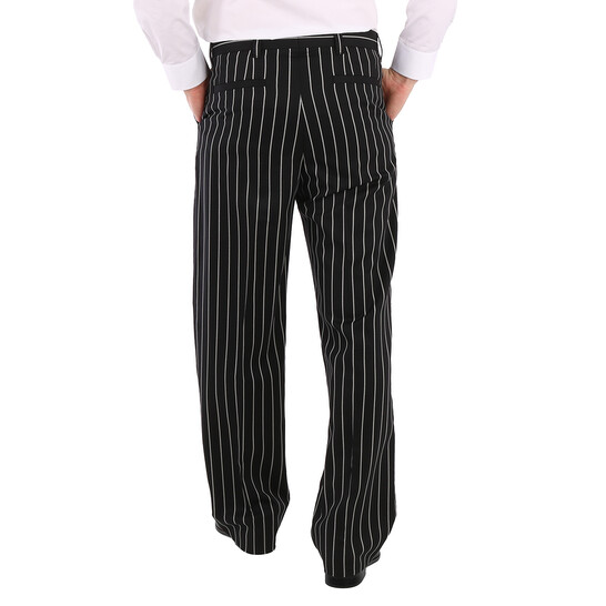 Burberry Black Stretch Wool Pinstriped Wide-leg Tailored