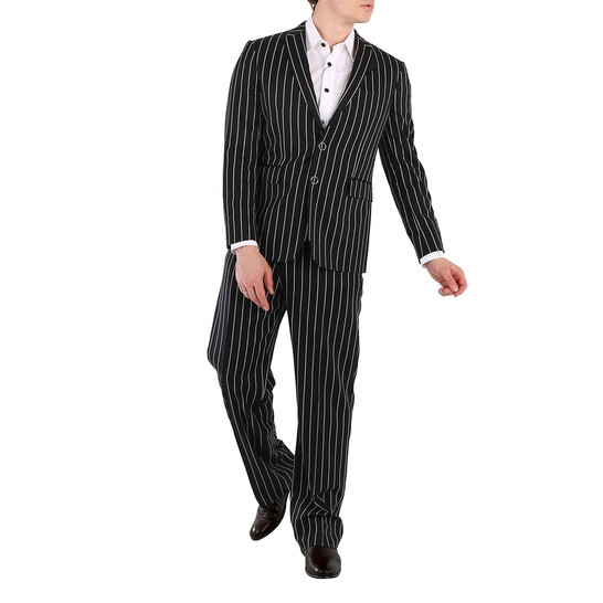 Burberry Black Stretch Wool Pinstriped Wide-leg Tailored