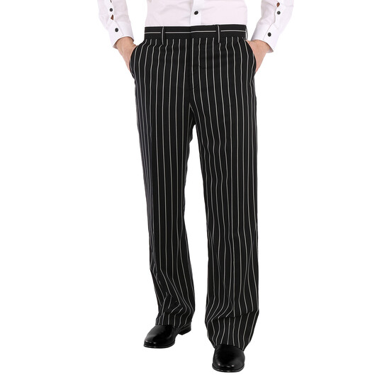 Burberry Black Stretch Wool Pinstriped Wide-leg Tailored