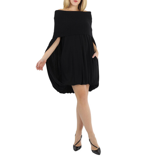 Burberry Black Wool And Crepe Off-the-shoulder Dress, Brand Size 6
