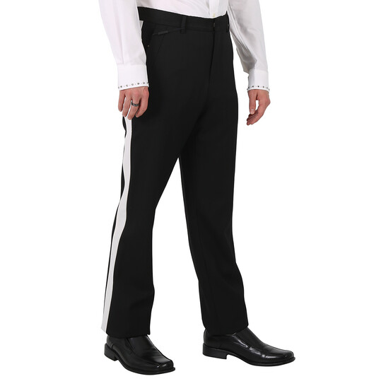 Burberry Black Wool Twill Stripe Detail Tailored Trousers
