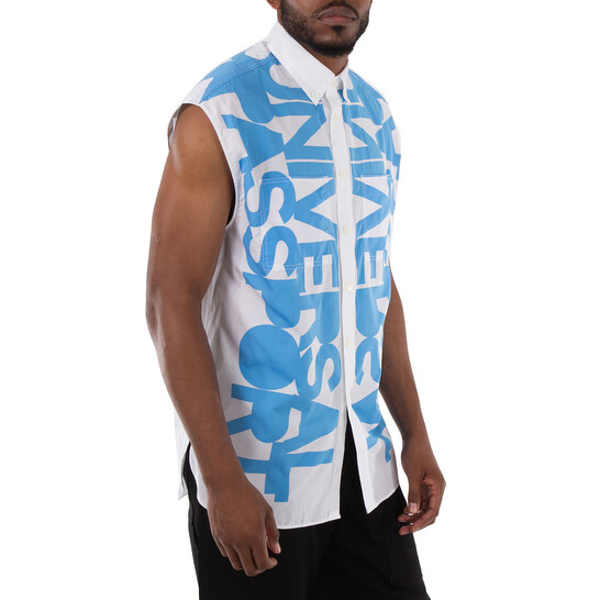 BURBERRY ノースリーブシャツ ホワイト/ブルー Burberry Blue Topaz Universal Passport Sleeveless Shirt, Size