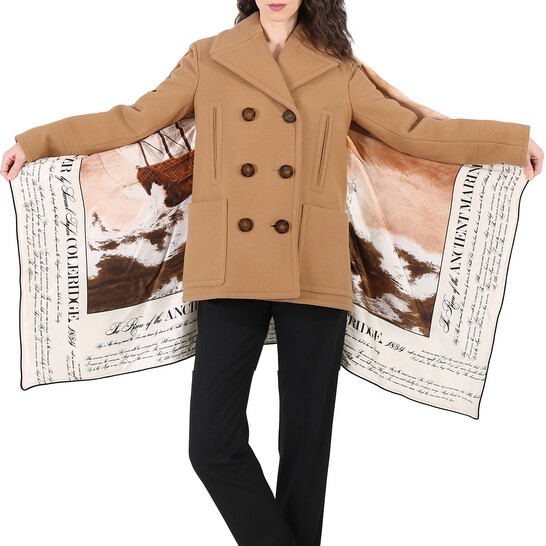 Burberry Brown Mariner Print Blanket Detail Technical Wool
