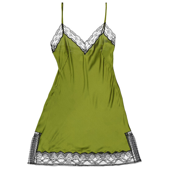 Burberry Cedar Green Silk-satin Lace-trimmed Mini Dress