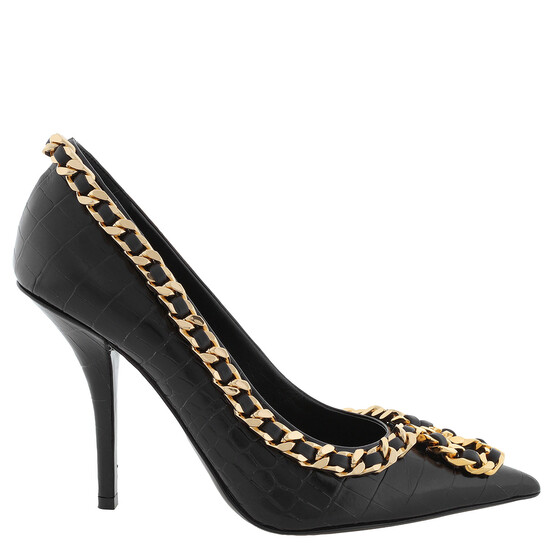 Burberry Chain Link Detail Leather Pumps, Brand Size 38 ( US