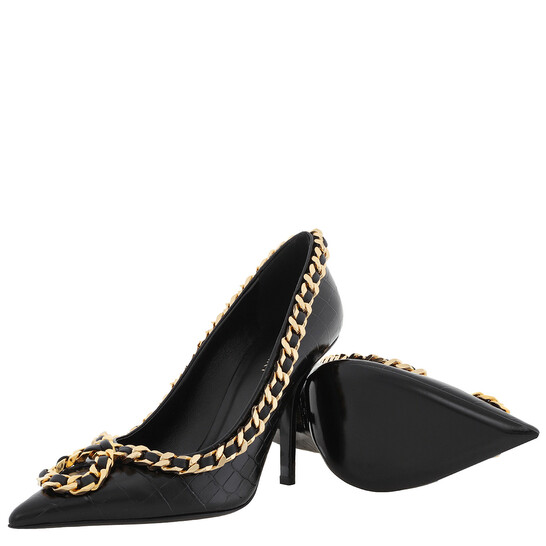 Burberry Chain Link Detail Leather Pumps, Brand Size 38 ( US