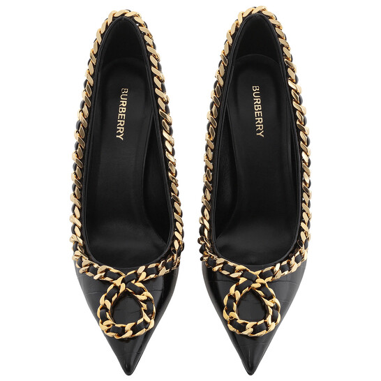 Burberry Chain Link Detail Leather Pumps, Brand Size 38 ( US