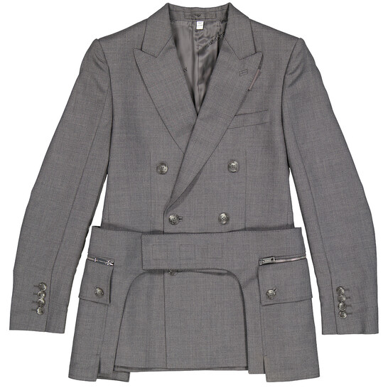 Burberry Charcoal Grey English Fit Wool Tailored Jacket With Cargo