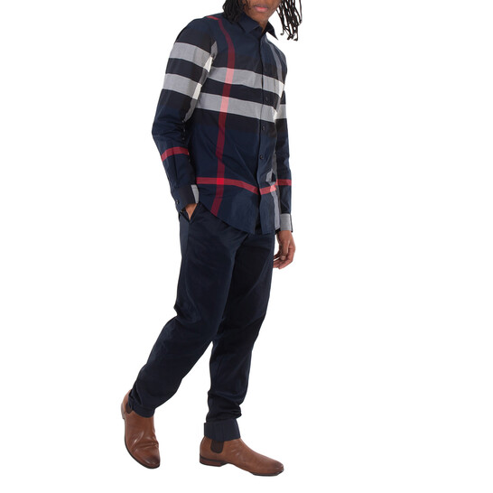 Burberry Check Stretch Poplin Shirt, Size Medium 8018111