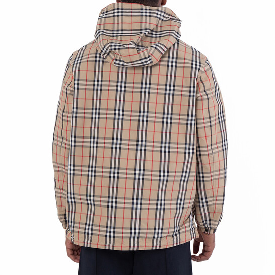 Burberry Checked Reversible Hooded Jacket, Size Large 8074688