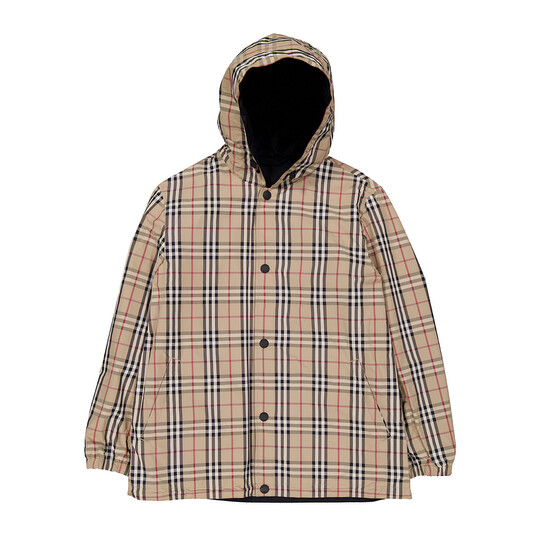 Burberry Checked Reversible Hooded Jacket, Size Large 8074688