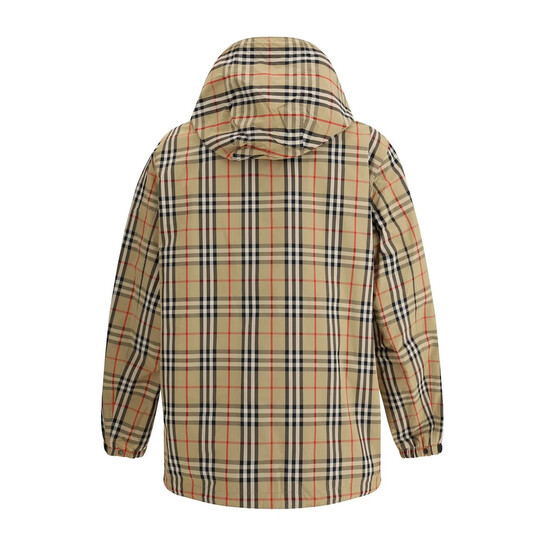 Burberry Checked Reversible Hooded Jacket, Size Large 8074688