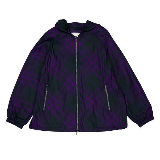 Burberry Check-Pattern Hooded Jacket, Size Large 8079011